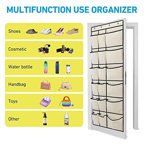 Over the Door Shoe Organizer, Hanging Shoe Organizer for Closet with 12 Small & 6 Large Mesh Pockets Makes the Most of Vertical Door Space to Store all Your Household Essentials Maximize (beige)