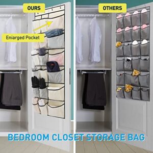 Over the Door Shoe Organizer, Hanging Shoe Organizer for Closet with 12 Small & 6 Large Mesh Pockets Makes the Most of Vertical Door Space to Store all Your Household Essentials Maximize (beige)