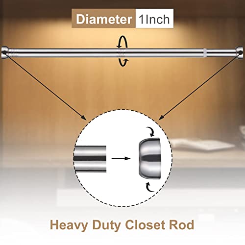Closet Rods for Hanging Clothes, 14 to 50 Inch Adjustable Silver Closet Rods for Wardrobe, Heavy Duty Closet Hanging Rod, Closet Pole Holder Closet Bar with Extender Pole for Shoe Cabinets