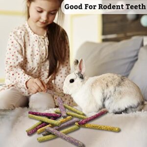 Fhiny 68 PCS Rabbit Chew Sticks, Natural Petals Timothy Hay Sticks Guinea Pig Chewing Toys for Teeth Small Animals Molar Snacks for Bunny Guinea Pig Chinchilla Hamster