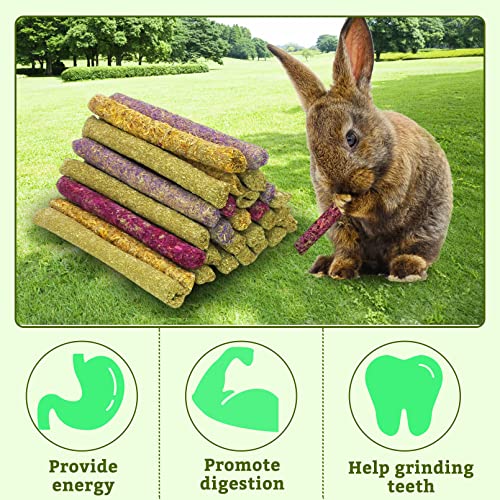 Fhiny 68 PCS Rabbit Chew Sticks, Natural Petals Timothy Hay Sticks Guinea Pig Chewing Toys for Teeth Small Animals Molar Snacks for Bunny Guinea Pig Chinchilla Hamster