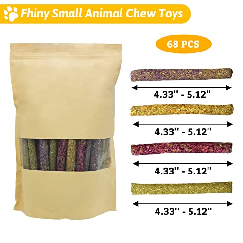 Fhiny 68 PCS Rabbit Chew Sticks, Natural Petals Timothy Hay Sticks Guinea Pig Chewing Toys for Teeth Small Animals Molar Snacks for Bunny Guinea Pig Chinchilla Hamster