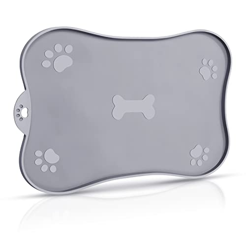 KILIN Silicone Dog Food Mat，Dog Mat for Food and Water,Raised Edges to Prevent Spills,Waterproof Dog Feeding Mat Keep Pet Bowls in Place- 11.8 x 19.8 Inches