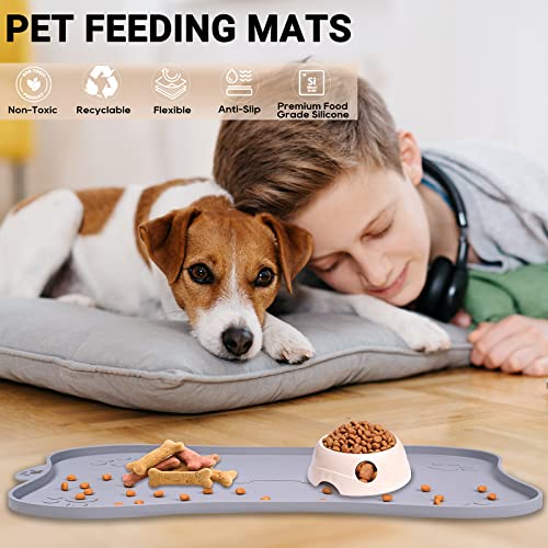 KILIN Silicone Dog Food Mat，Dog Mat for Food and Water,Raised Edges to Prevent Spills,Waterproof Dog Feeding Mat Keep Pet Bowls in Place- 11.8 x 19.8 Inches