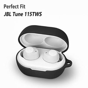 Geiomoo Silicone Case Compatible with JBL Tune 115TWS, Protective Cover with Carabiner (Black)