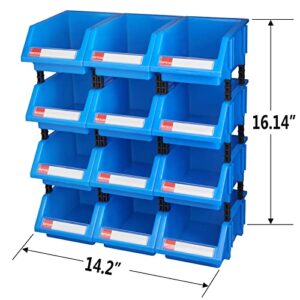 Organizer Bins Plastic Storage Bins Tool Storage Bins Stacking storage bins(Blue&Red&Yellow,4 Per Color)