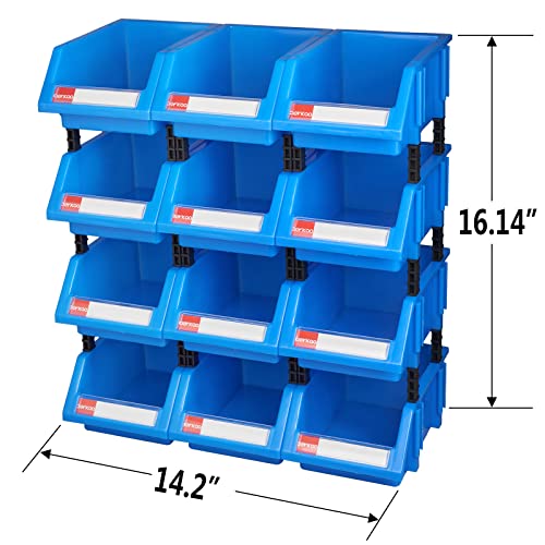 Organizer Bins Plastic Storage Bins Tool Storage Bins Stacking storage bins(Blue&Red&Yellow,4 Per Color)