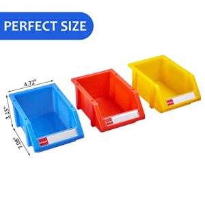 Organizer Bins Plastic Storage Bins Tool Storage Bins Stacking storage bins(Blue&Red&Yellow,4 Per Color)