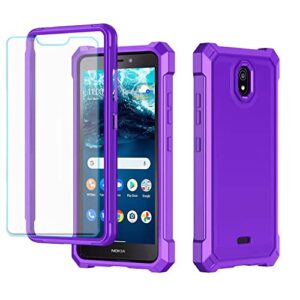 for nokia c100 case,nokia c100 phone case with screen protector,front back full body protective design frosted pc back soft tpu bumper raised corner shockproof phone cover case for nokia c100 purple