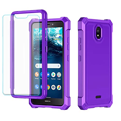 for Nokia C100 Case,Nokia C100 Phone Case with Screen Protector,Front Back Full Body Protective Design Frosted PC Back Soft TPU Bumper Raised Corner Shockproof Phone Cover Case for Nokia C100 Purple