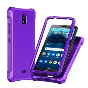 for Nokia C100 Case,Nokia C100 Phone Case with Screen Protector,Front Back Full Body Protective Design Frosted PC Back Soft TPU Bumper Raised Corner Shockproof Phone Cover Case for Nokia C100 Purple