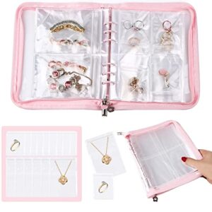 transparent jewelry storage book,portable anti oxidation travel jewelry organizer storage book zipper bag for rings, necklace, bracelets, stud, and earrings (70 grids + 60 thicken pvc bags)