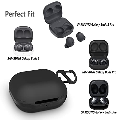 Geiomoo Silicone Case Compatible with Galaxy Buds 2 Pro, Galaxy Buds2, Galaxy Buds Pro, Galaxy Buds Live, Protective Cover with Carabiner (Black)