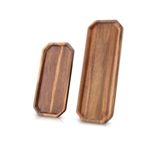 set of 2 solid acacia wood serving trays 16" and 12" rectangular wooden serving platters for dessert, food, vegetables, fruit, charcuterie, appetizer serving tray, cookie platter cheese board