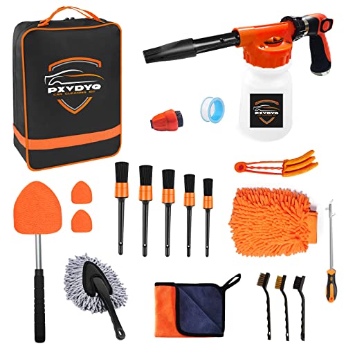 Car Wash Kit with Foam Gun nozzles - Car Detailing Brush Set,Windshield Cleaning Tool, Microfiber Wash Mitt &Towel,Adjustable Hose Wash Sprayer for Car Cleaning & Garden & Pet