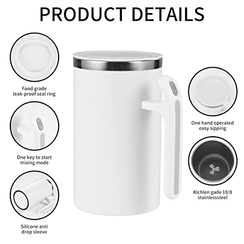 S+ Stainless Steel Self Stirring Mug Suitable for Coffee/Milk/fruit juice (White)