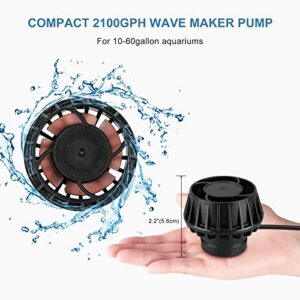 JEREPET 2100GPH Aquarium Wave Maker with Controller Mini DC 24V 12W Powerhead with Magnetic Mounting, Wavemaker with LED Display for 30 to 60 Gallon Tank