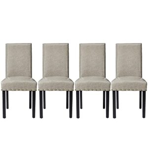 glitzhome set of 4 upholstered chairs, pu leather dining room kitchen side chair with nailhead trim and rubber wood legs, gray