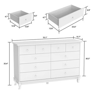 FAMAPY Chest of Drawers 10 Drawer Chest Dresser Wood Dresser, Wooden Legs, Drawer Organization for Bedroom Closet White (55.1”W x 15.7”D x 35.4”H)