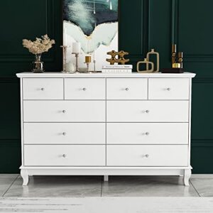 FAMAPY Chest of Drawers 10 Drawer Chest Dresser Wood Dresser, Wooden Legs, Drawer Organization for Bedroom Closet White (55.1”W x 15.7”D x 35.4”H)