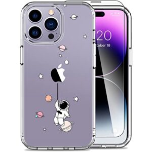 luhouri iphone 14 pro max case with screen protector, clear fashion designs protective phone cover for women girls, slim durable phone case for iphone 14 pro max 6.7" astronaut in the space