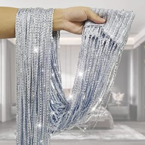 DLD String Curtains Beaded Door Curtain,Curtains Panel Divider Window Door Fly Screen for Door Wall and Window Decoration,200cm x 100 cm(200cm*100 cm,Silver), (HGB-400)