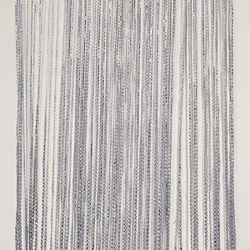 DLD String Curtains Beaded Door Curtain,Curtains Panel Divider Window Door Fly Screen for Door Wall and Window Decoration,200cm x 100 cm(200cm*100 cm,Silver), (HGB-400)