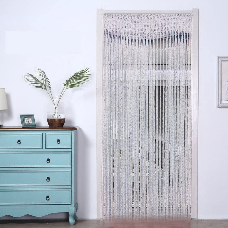 DLD String Curtains Beaded Door Curtain,Curtains Panel Divider Window Door Fly Screen for Door Wall and Window Decoration,200cm x 100 cm(200cm*100 cm,Silver), (HGB-400)