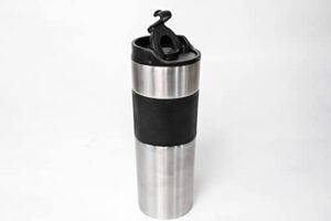 french press mug for travel, stainless steel travel coffee and tea press, hot or cold brew, ideal personal mug for travel, car, office, camping, 15oz (metallic gray)