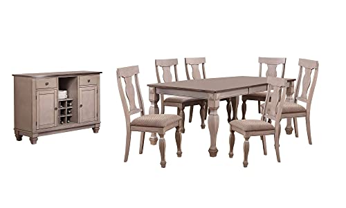 Pilaster Designs Indoor Home Decorative Furniture Joanna 8 Piece Extendable Dining Set, Brown Wood & Polyester (Table, Six Queen Anne Back Chairs & Buffet Server)