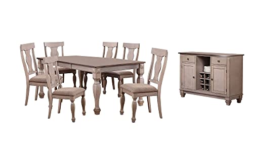 Pilaster Designs Indoor Home Decorative Furniture Joanna 8 Piece Extendable Dining Set, Brown Wood & Polyester (Table, Six Queen Anne Back Chairs & Buffet Server)