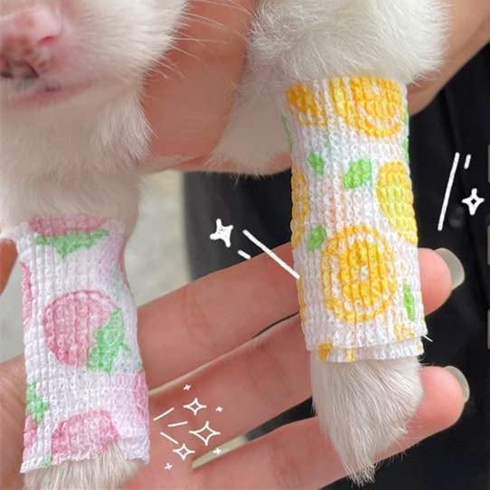 Yeduzyn 5 Rolls Self Adhesive Bandages Disposable Dog Boots Dog Shoes Elastic Stickers Dog Walking Artifact Wound Dressing Dog Feet Protection 5.0cm Width