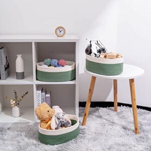 Kriitools Shelf Storage Baskets for Organizing|Cute Basket for Closet&Blanket Storage|Small Woven Baskets to Store Toys,Books,etc.-13x8.66x5.11’’ Cotton Rope,Stylish,Oval 3 Packs Off White&Green