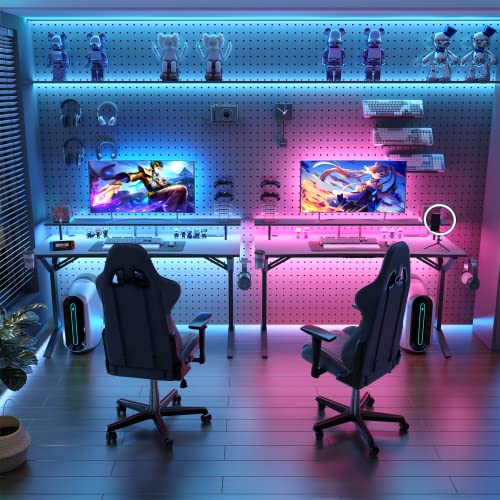 Mr IRONSTONE Gaming Desk 55 Inch with LED Lights & Power Outlets, Computer Gamer Desk with Full Mouse Pad & Carbon Fiber Surface, Y Shaped Leg Gamer Table with Monitor Stand, Gift for Boys Men