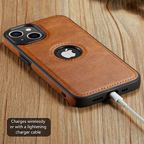 Casus Logo View Compatible with iPhone 14 Plus Case Slim Premium Vegan Leather Classic Luxury Elegant Thin Cover (2022) 6.7" (Brown)