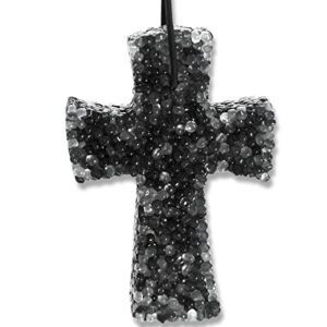 icy black scented freshie 1 black and white cross, lone star candles and more’s original fragrance, uniquely masculine and earthy, air freshener, car freshener premium aroma beads, usa made in texas