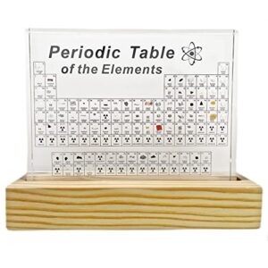 langya periodic table with real elements inside,rich in real 83 chemical elements,free wooden base,acrylic periodic table 6 * 4.5 * 0.8 inch
