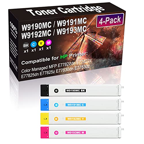 4-Pack (BK+C+Y+M) Compatible Color Managed MFP E77822dn E77822z Toner Cartridge (High Capacity) Replacement for HP W9190MC W9191MC W9192MC W9193MC Printer Cartridge