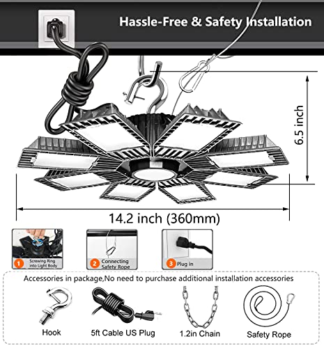 Fucoda 250W LED High Bay Light 35,000LM Industrial Commercial LED Shop Light with 5’ Cables Plug High Bay LED Lights for Commercial Warehouse Workshop Garage Factory Barn Low Bay Area Light- 2 Pack