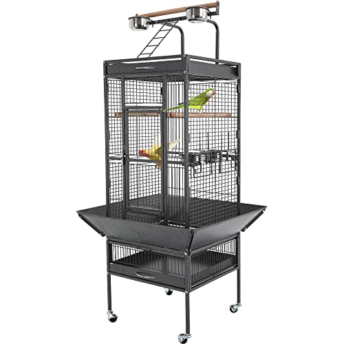 BestPet 61-inch Wrought Iron Large Bird Cage with Play Top and Rolling Stand Parrot Cage Bird Cages for Parakeets Parrots Conures Lovebird Cockatiel Cockatoo Chinchilla Finch Cage Macaw