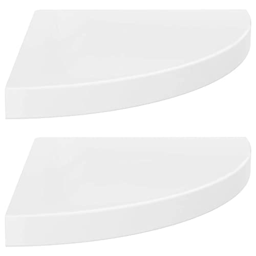 Natulvd Corner Floating Shelves, Φ13.8 Wall Shelf Set of 2, Shelves for Wall Decor, Wall Mount Display Shelf with Invisible Brackets for Bathroom Bedroom Kitchen Garage - White Gloss