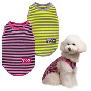 mesheen 2 pack dog shirt sleeveless for small dogs made of soft breathable pure cotton stretch fabric keep your pet comfortable, puppy vest use fashion striped style design