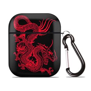 case cover for airpods 1 & 2 red dragon full body protection case earphone earset case hard pc cover