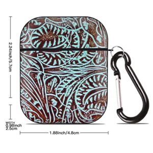 Case Cover for AirPods 1 & 2 Country Teal Brown Western Rustic Tooled Cowboy Full Body Protection Case Earphone Earset Case Hard PC Cover