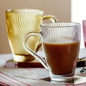 Lysenn Clear Glass Coffee Mugs Set of 2 - Premium Quality Glass Coffee Cups - Unique Twill Design Ribbed Glassware for Cappuccino, Latte, Espresso, Juice, Tea - 10 oz