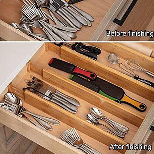 Expandable Bamboo Drawer Dividers, Adjustable Utensil Organizer Separators, 43cm