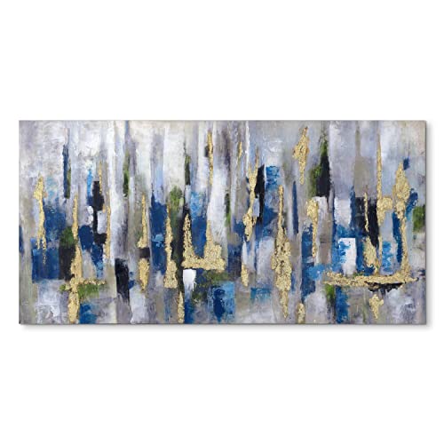 Yuegit Abstract Wall Art Paintings for Wall Decorations : Blue Canvas Wall Art Coastal Pictures for Living Room Wall Decor Canvas Framed Office Wall Art Ready to Hang 20X40 Inch