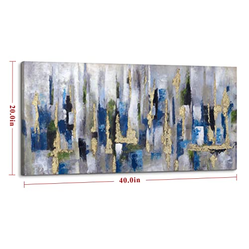 Yuegit Abstract Wall Art Paintings for Wall Decorations : Blue Canvas Wall Art Coastal Pictures for Living Room Wall Decor Canvas Framed Office Wall Art Ready to Hang 20X40 Inch