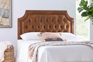 design 59 d59 distressed vegan leather upholstered tufted button queen headboard with brass nailheads queen/full size headboard – adjustable height (chestnut vegan leather)