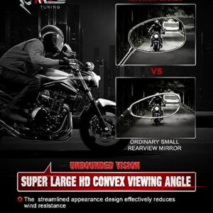 MZS Motorcycle Mirrors Chrome | Universal 10MM 8MM Rear View Side Mirror 360 Degree Adjustable Handlebar Compatible with Street Bike Cruiser Touring Chopper Scooter GY6